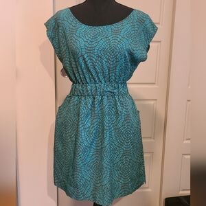 Audrey 3+1 Teal Patterned Elastic-Waist Mini Dress